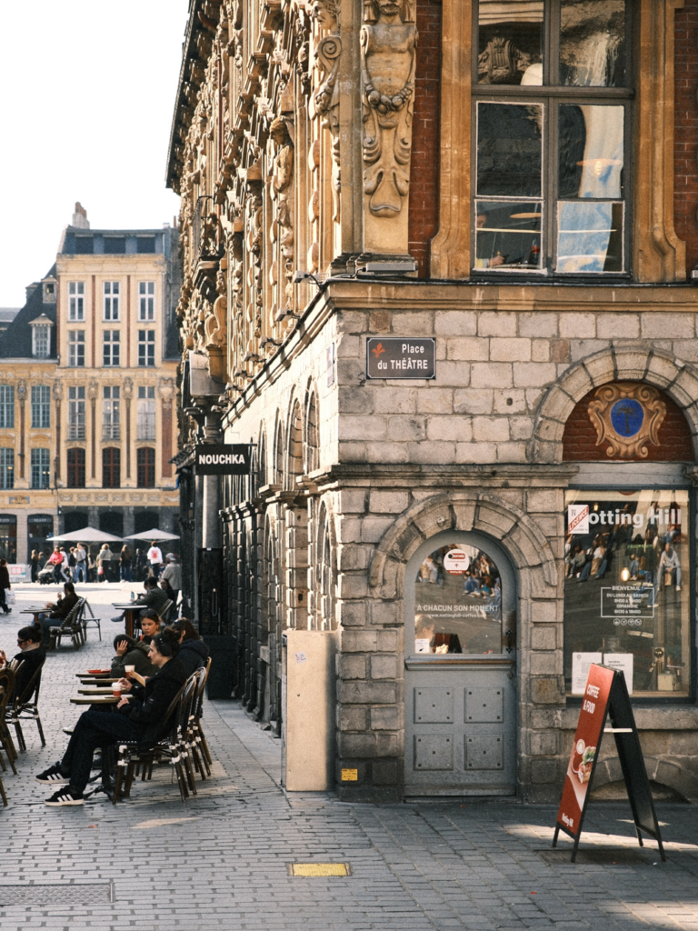 Historic flemish architecture and cobblestone streets in Old Lille, France